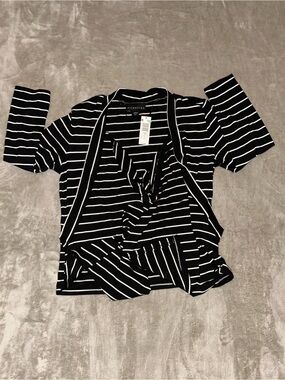 NWT attention Black and White Striped 3/4  Sleeve Women's Open Sweater